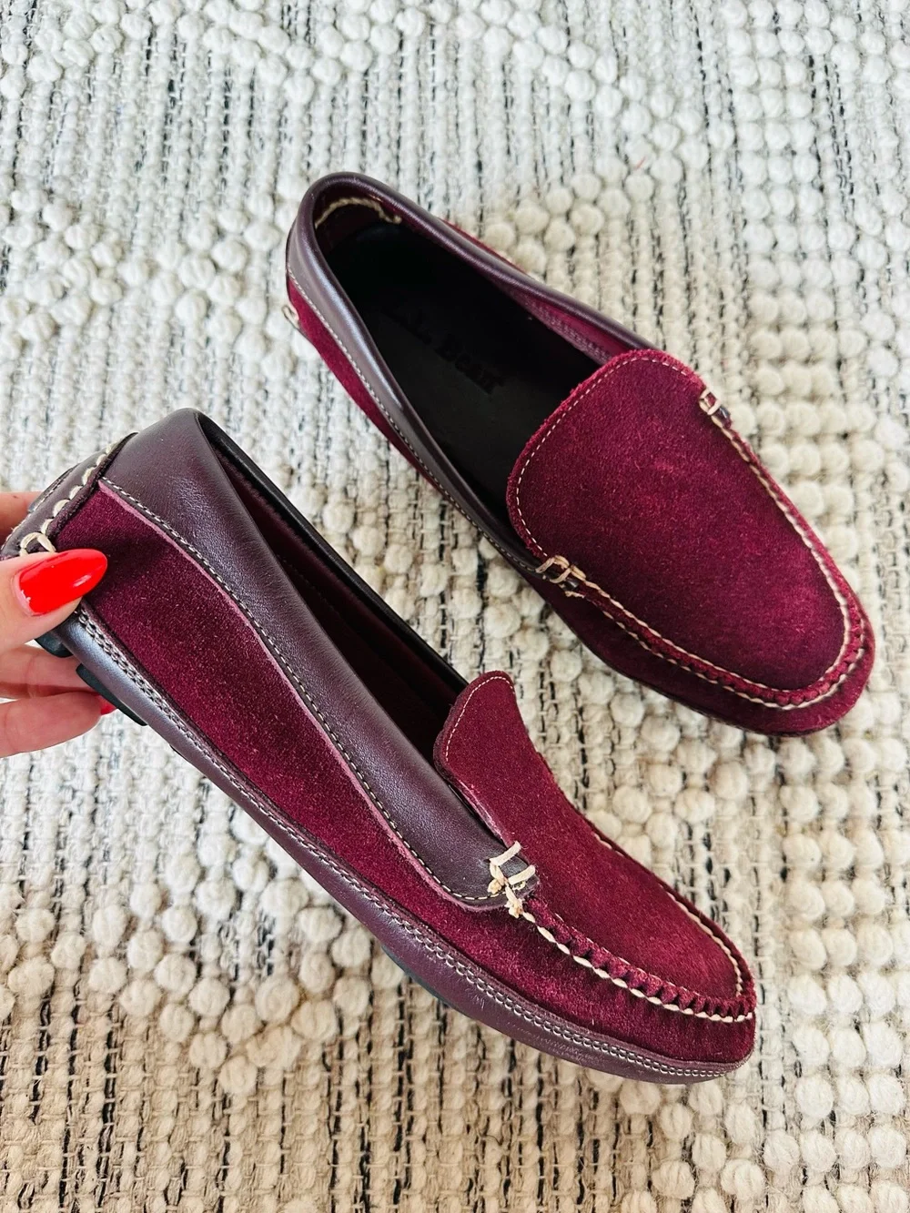 L.L. Bean Women's Burgundy and Dark Brown Suede Moccasin Loafers 8.5 - Picture 3 of 7